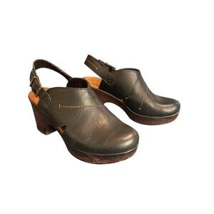 B O C BY BØRN Cecila Black Leather Mules Platform Clog with Buckle size 9M Boho